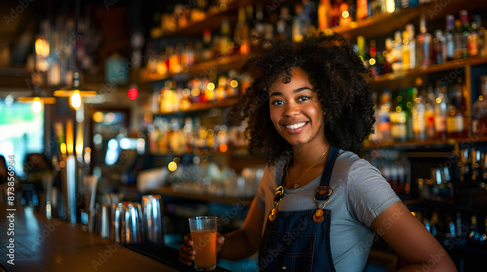 Bartender at work in a vibrant bar setting Bartender at work in a vibrant bar setting