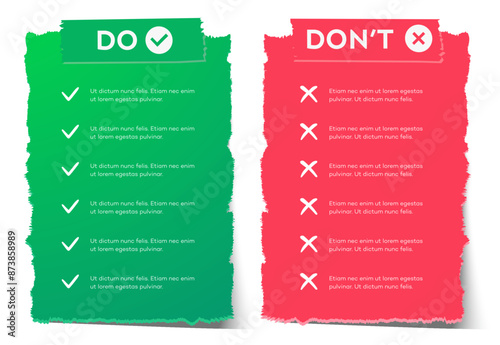 Do and Dont infographic template frame one in green with like and one in red with unlike