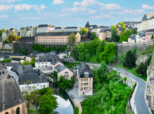 Central Luxembourg downtown quarter Gronn with Alzette river summer time photo