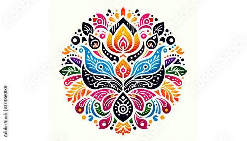 Colorful alpona image silhouette vector style, white background