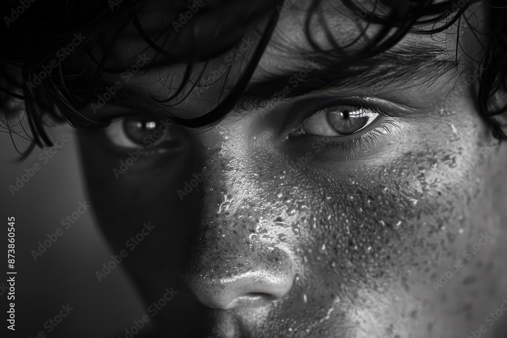 Obraz premium Black and white portrait of a person with a wry smile.