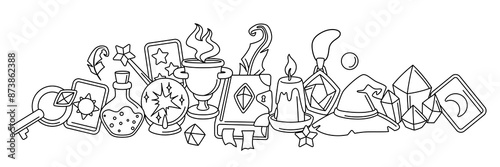 Background with magic items. Witchcraft alchemy mystery elements.