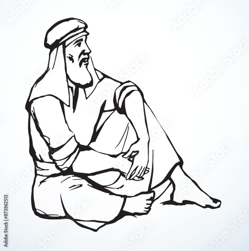 Vector drawing. Man sitting on the ground