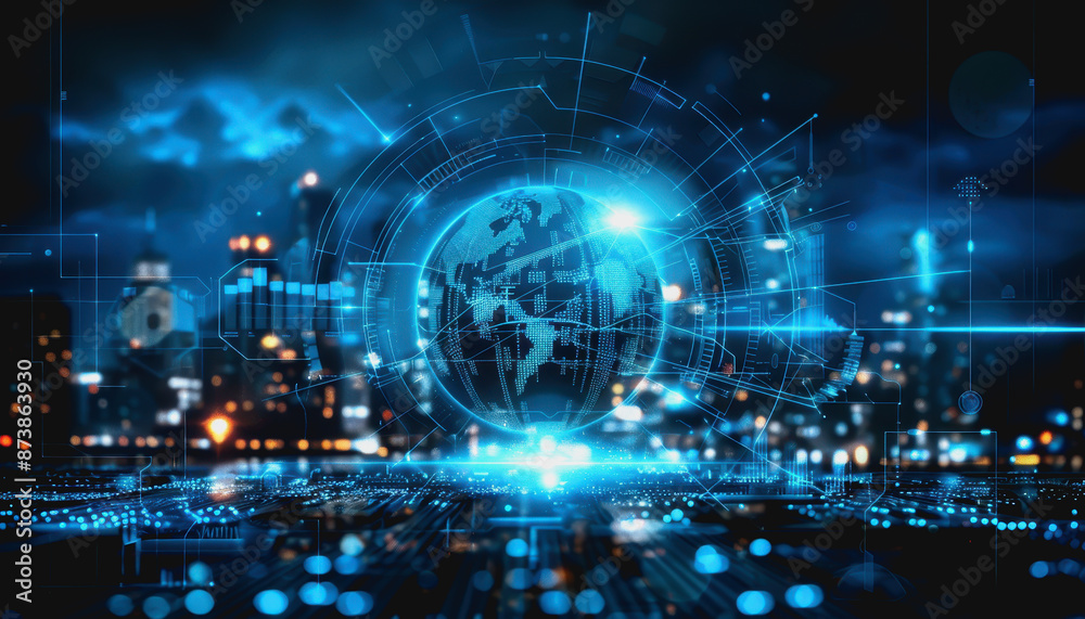 Modern digital landscape with blue circuits and interconnected networks, futuristic cyber environment Modern digital landscape with blue circuits and interconnected networks, futuristic cyber environment
