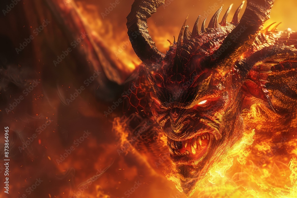 Digital art of a menacing dragon engulfed in flames, exuding power and fury Digital art of a menacing dragon engulfed in flames, exuding power and fury
