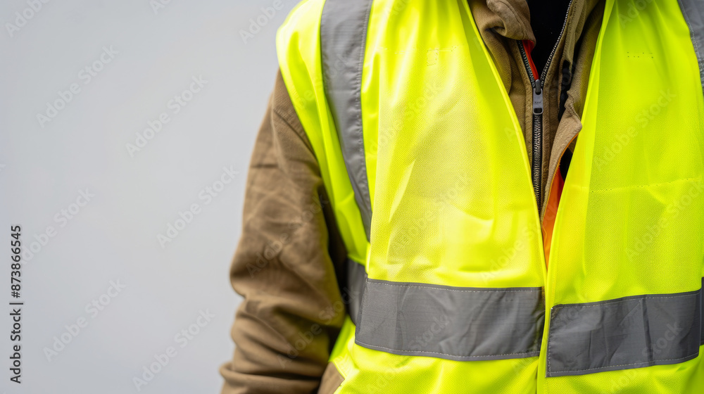 Bright yellow vest reflects light, making it easy to see against a white backdrop. Bright yellow vest reflects light, making it easy to see against a white backdrop.