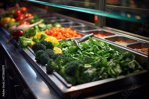 Fresh vegetables in a salad bar at a restaurant. Selective focus