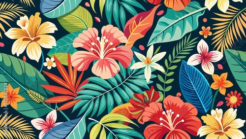 Celebrate the vibrant spirit of the Aloha State with a colorful and whimsical pattern that captures the essence of Hawaii, from the lush green foliage to the bright blue waters and vibrant sunsets