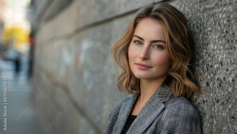 Portrait of a beautiful woman in business casual attire, standing against an urban backdrop. businesswoman on the street of a city Portrait of a beautiful woman in business casual attire, standing against an urban backdrop. businesswoman on the street of a city