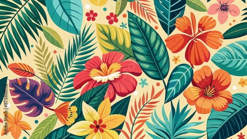 Celebrate the vibrant spirit of the Aloha State with a colorful and whimsical pattern that captures the essence of Hawaii, from the lush green foliage to the bright blue waters and vibrant sunsets