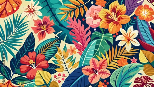 Celebrate the vibrant spirit of the Aloha State with a colorful and whimsical pattern that captures the essence of Hawaii, from the lush green foliage to the bright blue waters and vibrant sunsets