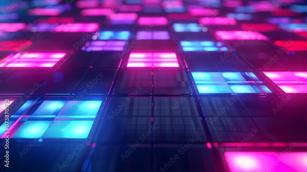 Abstract background with cubes and glowing neon lights