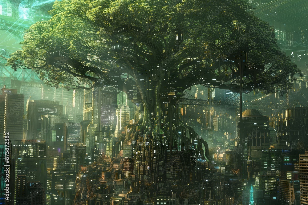 Captivating blend of nature and urban architecture in a futuristic setting Captivating blend of nature and urban architecture in a futuristic setting