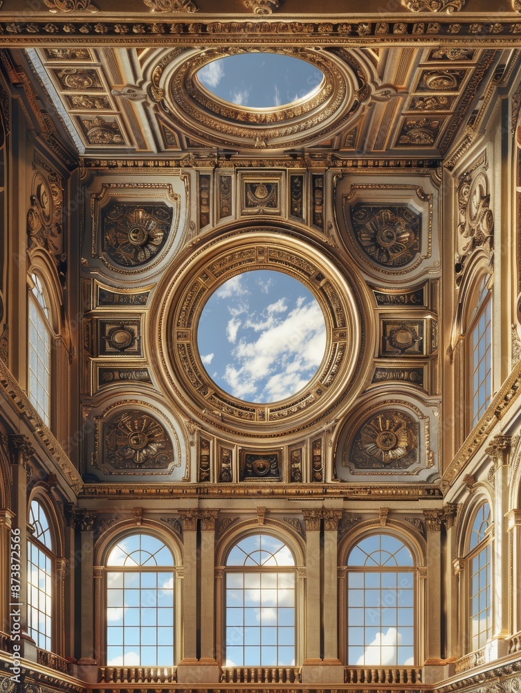 Obraz premium Baroque, barocco ornate marble ceiling non linear reformation design. elaborate ceiling with intricate accents depicting classic elegance and architectural beauty