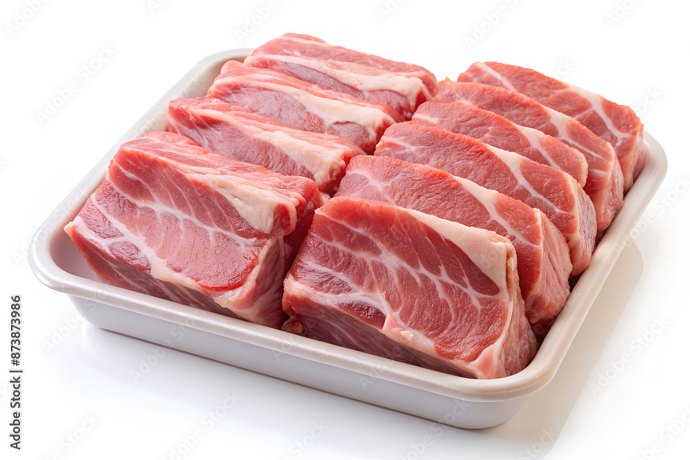 Raw pork in full craft package, with white background, Clipping path Raw pork in full craft package, with white background, Clipping path