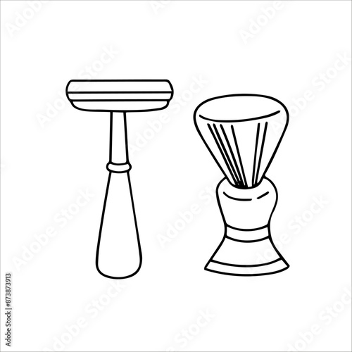 vector doodle illustration, shaving accessories, razor blade, outline drawing
