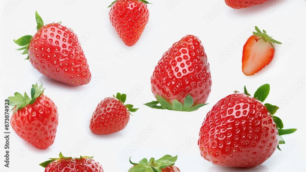 set of capture a high-resolution image of a single fresh strawberry set of capture a high-resolution image of a single fresh strawberry