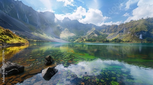 Tranquil Mountain Lake With Clear Waters