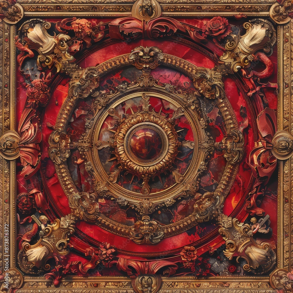 Fototapeta premium Baroque, barocco ornate marble ceiling non linear reformation design. elaborate ceiling with intricate accents depicting classic elegance and architectural beauty