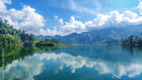 Tranquil Mountain Lake Reflecting a Blue Sky