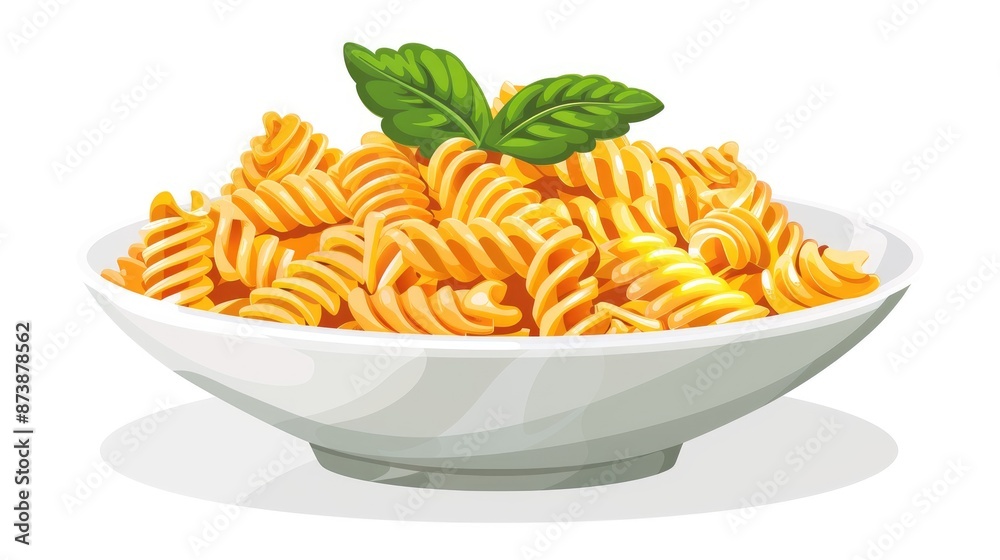Fusilli pasta an iconic symbol of Italian cuisine depicted in a vibrant cartoon illustration on a crisp white background Fusilli pasta an iconic symbol of Italian cuisine depicted in a vibrant cartoon illustration on a crisp white background
