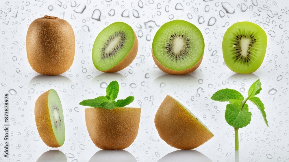 Set of capture a high-resolution image of a single fresh Kiwi