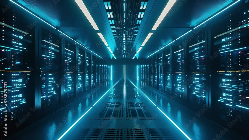 Networked server racks in high-density data center. Enterprise IT infrastructure background video Networked server racks in high-density data center. Enterprise IT infrastructure background video