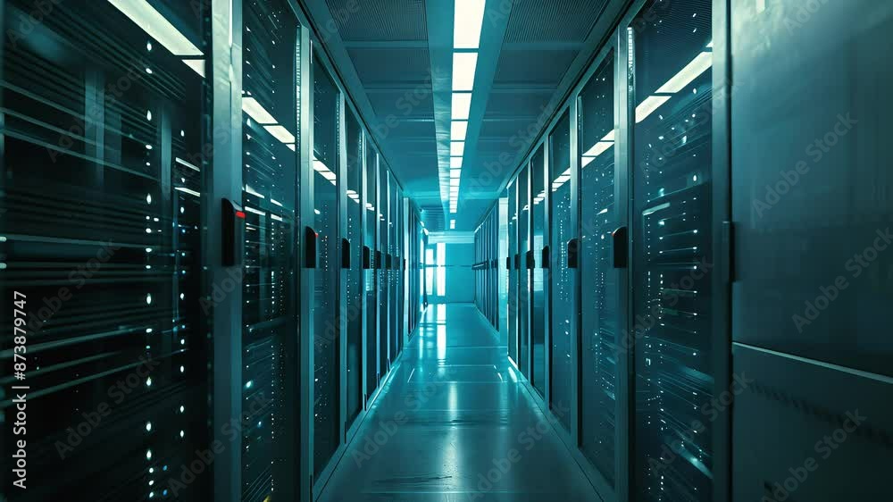 Stacked server racks in climate-controlled data room. Scalable digital infrastructure bakcground video Stacked server racks in climate-controlled data room. Scalable digital infrastructure bakcground video