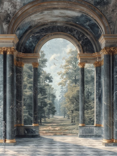 Wallpaper Mural Baroque, barocco ornate marble ceiling non linear reformation design. elaborate ceiling with intricate accents depicting classic elegance and architectural beauty Torontodigital.ca