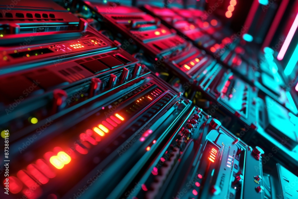 Glowing futuristic digital design of a network server, AI generated Glowing futuristic digital design of a network server, AI generated