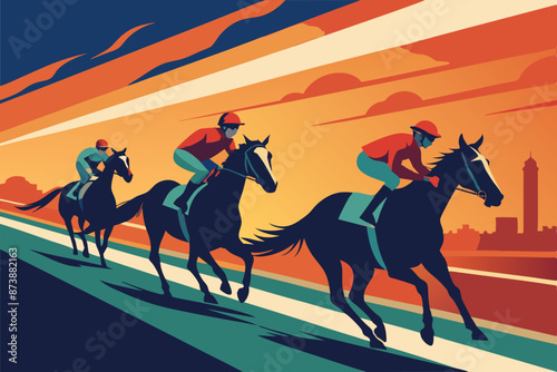 Colorful vector illustration of a horse racing tournament