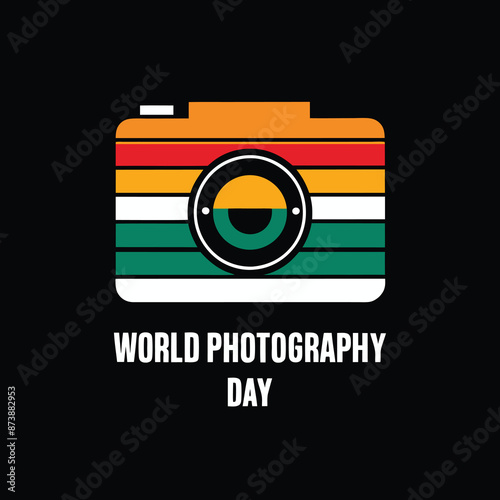 world photography day, perfect design with lens, vector illustration and text.