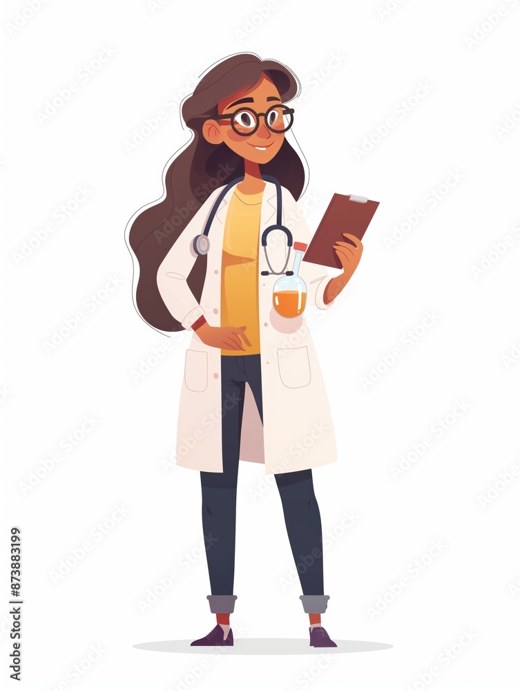 Chemist female, Full body character, Vector illustration, Clip art, Laboratory, isolated on white background Chemist female, Full body character, Vector illustration, Clip art, Laboratory, isolated on white background