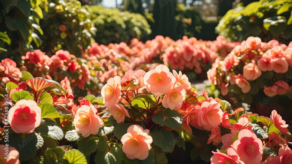 Fototapeta premium Garden with flowers on sunny day, Generative AI
