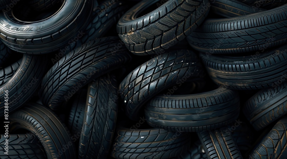 Car tires stacked in a row. Close-up of car tires Car tires stacked in a row. Close-up of car tires