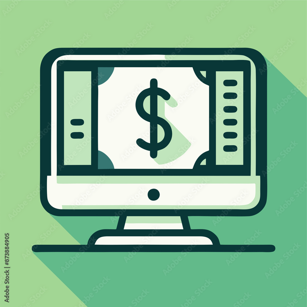 Illustration of a PC with an icon of a dollar Illustration of a PC with an icon of a dollar