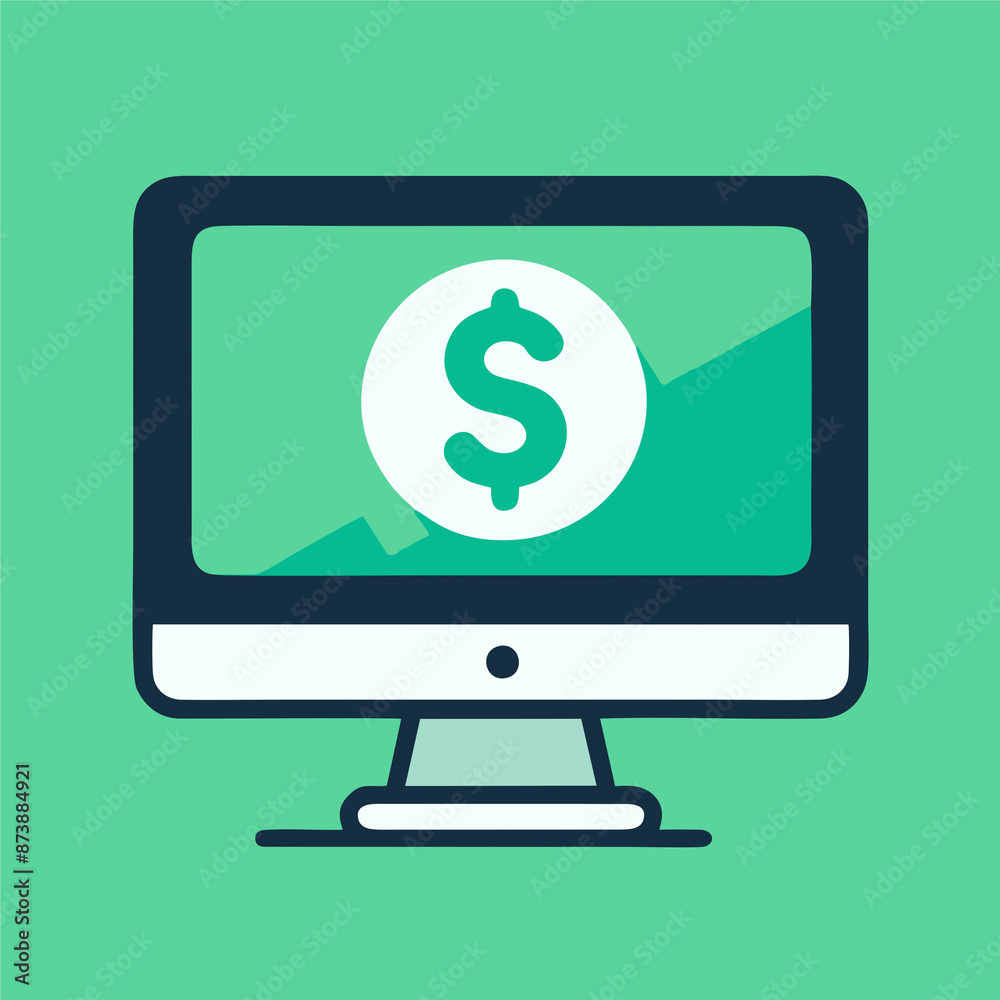 Illustration of a PC with an icon of a dollar Illustration of a PC with an icon of a dollar