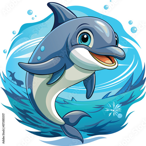 Dusky Dolphin fish active smiles ocean vector a white background