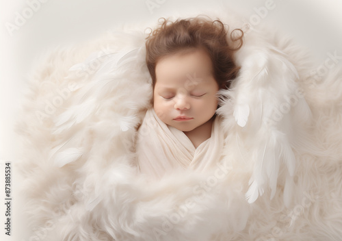 A little angel who falls asleep quietly with closed eyes.