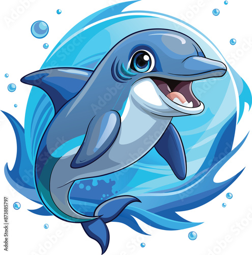 Dusky Dolphin fish active smiles ocean vector a white background
