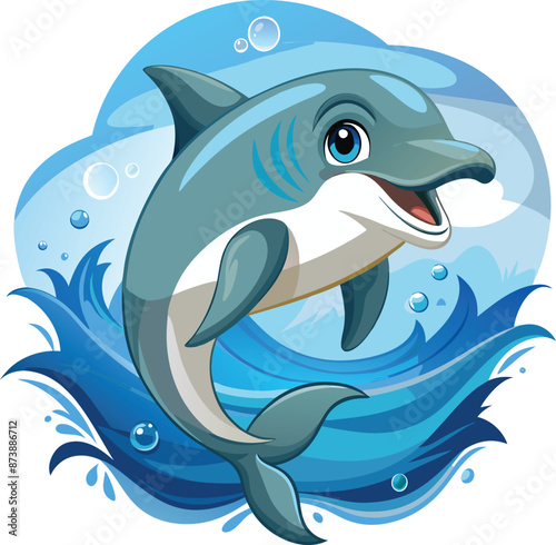 Dusky Dolphin fish active smiles ocean vector a white background
