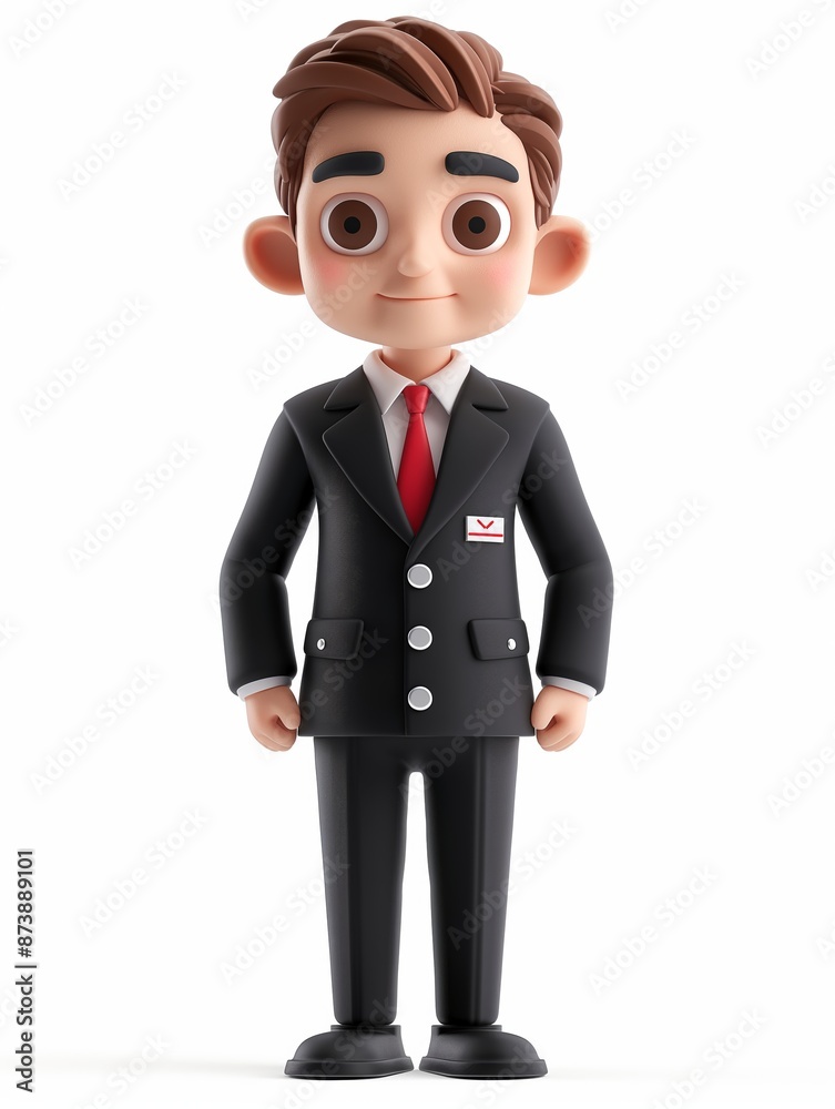 Hotel Manager male, Full body character, 3D render illustration, Clip art, Hospitality and Tourism, isolated on white background 