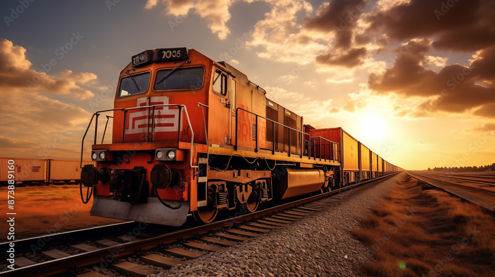 Fototapeta premium Container train on railway, Transportation and logistic.