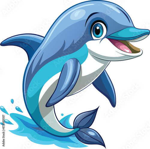 Dusky Dolphin fish active smiles ocean vector a white background