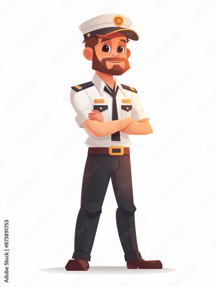 Flight Pilot male, Full body character, Vector illustration, Clip art, Hospitality and Tourism, isolated on white background Flight Pilot male, Full body character, Vector illustration, Clip art, Hospitality and Tourism, isolated on white background