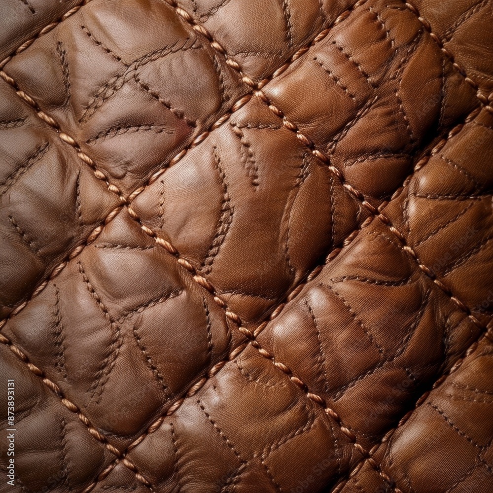 Obraz premium High-Resolution AI-Generated Background Featuring Luxurious Brown Leather Bag Texture with Stitching, Perfect for Gift, Holiday, Luxury, Neutral, and Handmade Concepts