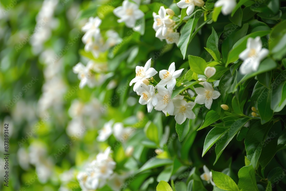 Asian Jasmine. Fragrant White Jasmine Flowering Bush in Lush Green Garden Asian Jasmine. Fragrant White Jasmine Flowering Bush in Lush Green Garden