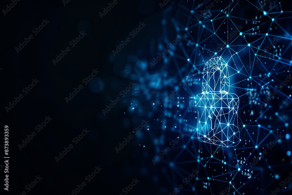 Abstract cyber security concept with a padlock icon, Abstract cyber security concept with a padlock icon,