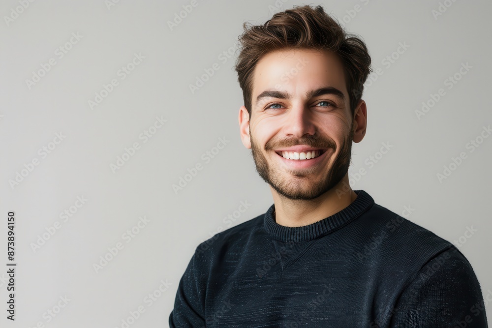 A man with a beard and a black sweater is smiling A man with a beard and a black sweater is smiling