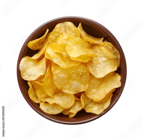 potato chips bowl top view isolated on Transparent background. png